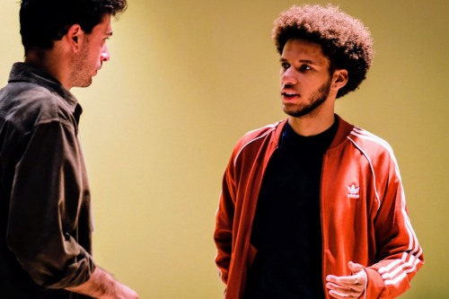 Two people talking